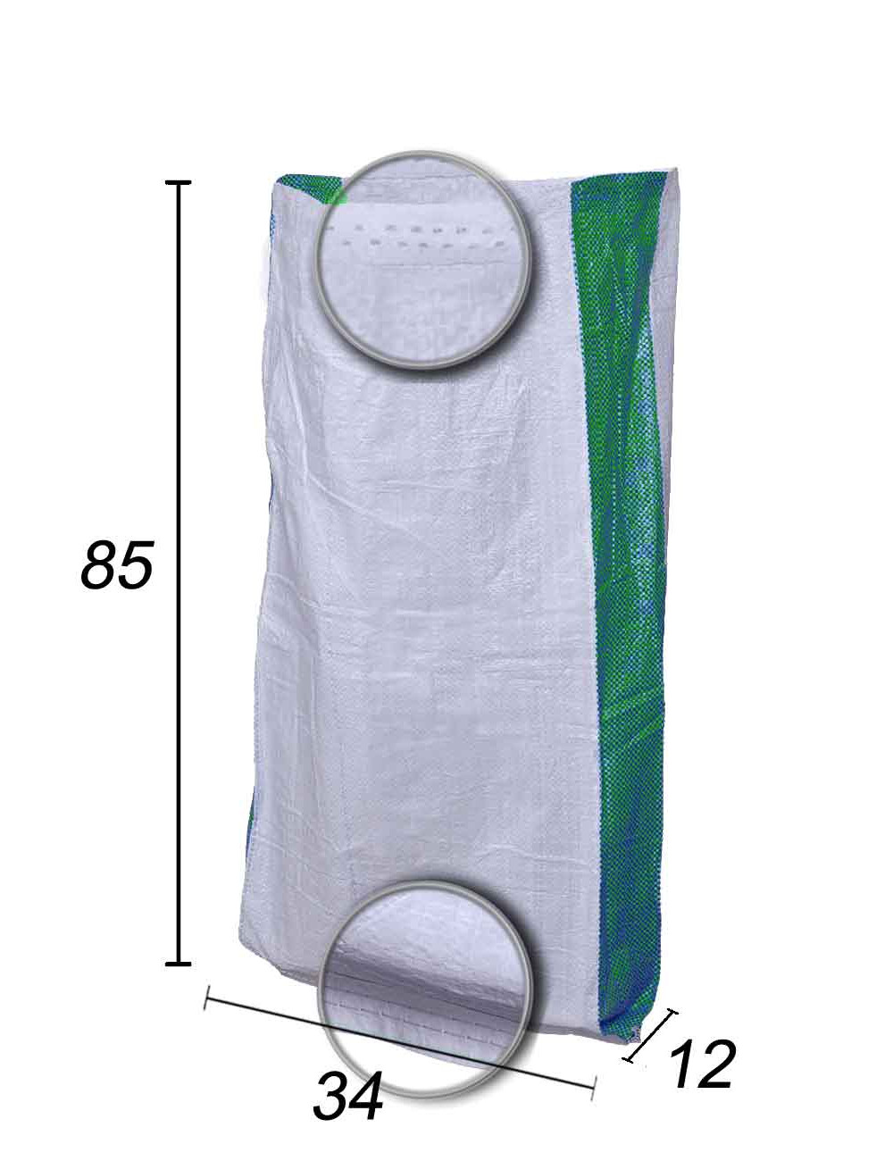 pp-zak met zijvouw, groen, afmetingen 34 x 85 x 12 cm - 30 liter