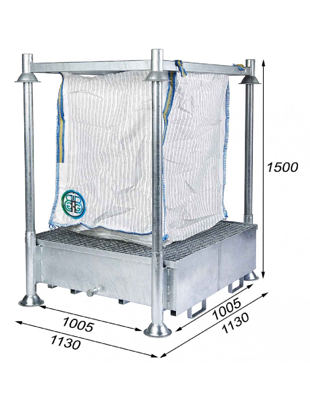 steunframe voor big-bag met opvangbak van 440 liter
